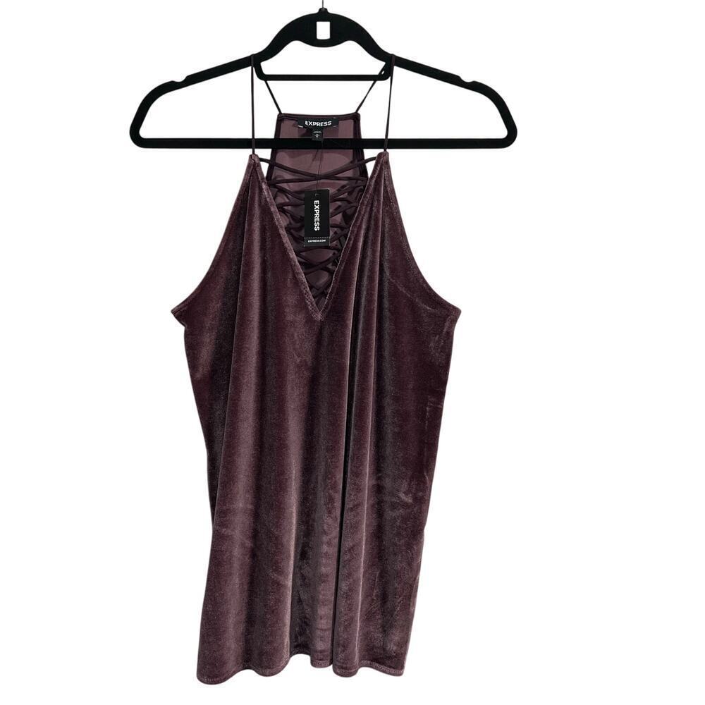 Express Velvet Lace-Up Deep V Neck Racerback Cami Maroon Womens Medium NWT